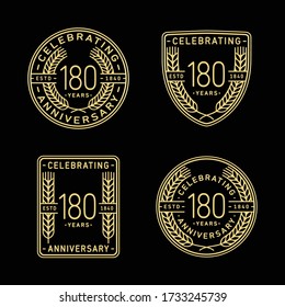 180 years anniversary celebration logotype. 180th anniversary logo collection. Set of anniversary design template. Vector and illustration.