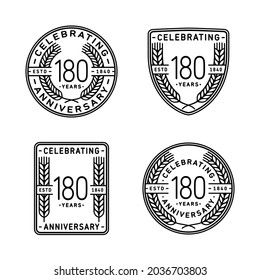 180 years anniversary celebration logotype. 180th anniversary logo collection. Set of anniversary design template. Vector and illustration.