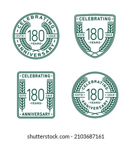 180 years anniversary celebration logotype. 180th anniversary logo collection. Set of anniversary design template. Vector and illustration.