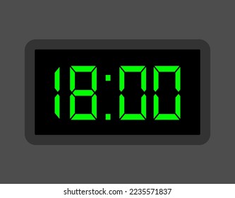 18:00 hours digital clock. Alarm clock design for schedule. Timer icon with digital numbers for appointments and business