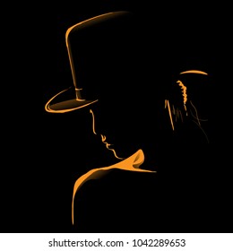 18-03-08_05 Woman With Hat Silhouette In Backlight. Vector. Illustration.