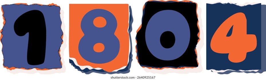 1804 Retro torn paper number Design art
