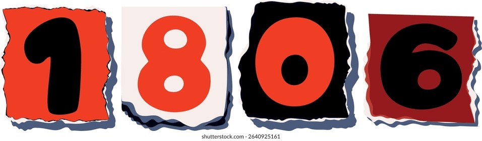 1806 Retro torn paper number Design art