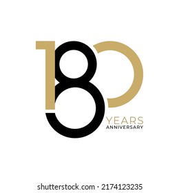 180th, 180 Years Anniversary Logo, Golden Color, Vector Template Design element for birthday, invitation, wedding, jubilee and greeting card illustration.