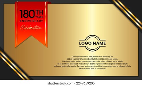 180th Anniversary Celebration. Golden Anniversary template design with red ribbon for birthday celebration event. Vector Template Illustration