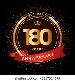 180th anniversary celebration logo design with a golden ring and red ribbon concept, vector template