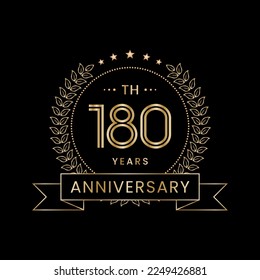 180th Anniversary logo design with laurel wreath for celebration event, invitation, banner, poster, flyer, greeting card. Line Art Design, Logo Vector Illustration