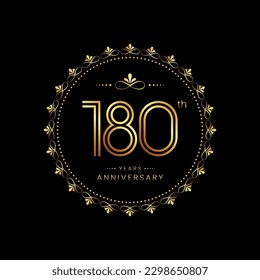 180th anniversary logo with golden number for celebration event, invitation, wedding, greeting card, banner, poster, flyer. Ornament vector design