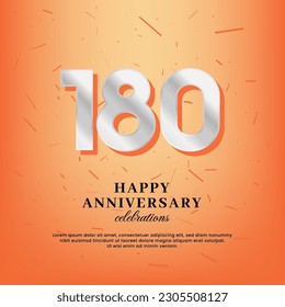 180th anniversary vector template with a white number and confetti spread on an orange background