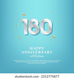 180th anniversary vector template with a white number and confetti spread on a gradient background