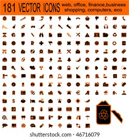 181 different vector Icons for Web Applications. Web, Office, Finance, Business, Shopping, Computers and Eco.