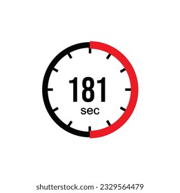 181 seconds timer clock. 181 sec stopwatch icon countdown time digital stop chronometer.