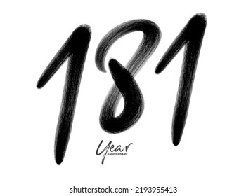 181 Years Anniversary Celebration Vector Template, 181 number logo design, 181th birthday, Black Lettering Numbers brush drawing hand drawn sketch, number logo design vector illustration