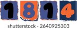 1814 Retro torn paper number Design art