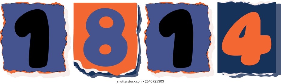 1814 Retro torn paper number Design art