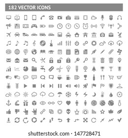 182 icons and pictograms set. EPS10 vector illustration.