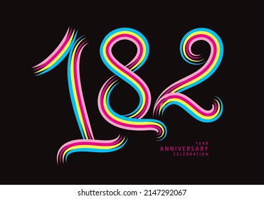 182 number design vector, graphic t shirt, 182 years anniversary celebration logotype colorful line, 182th birthday logo, Banner template, logo number elements for invitation card, poster