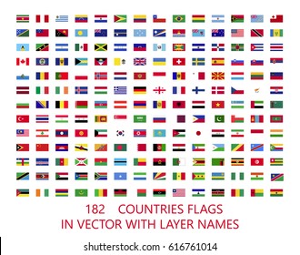 182 vector rectangular flags of most popular countries around the world