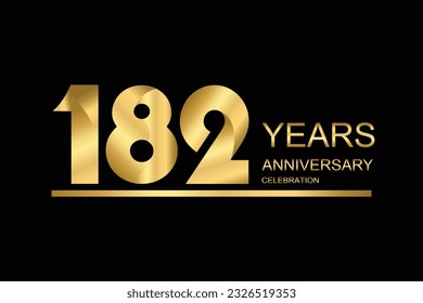 182 year anniversary vector banner template. gold icon isolated on black background.