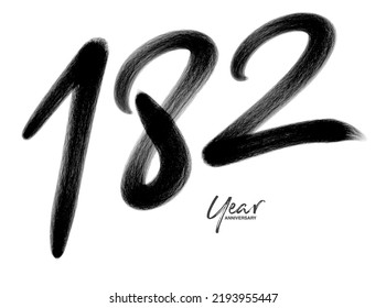 182 Years Anniversary Celebration Vector Template, 182 number logo design, 182th birthday, Black Lettering Numbers brush drawing hand drawn sketch, number logo design vector illustration