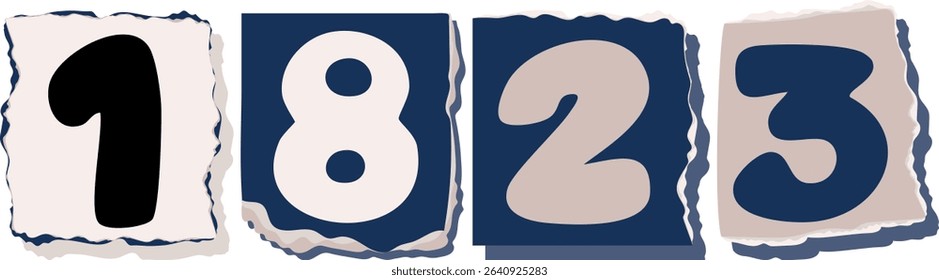 1823 Retro torn paper number Design art