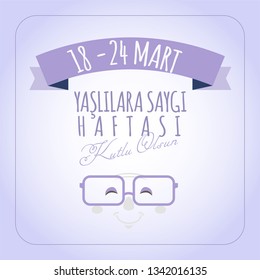 18-24 mart yaşlılara saygı haftası kutlu olsun. Tebrik kartı. Happy Grandparents Day - Illustration, vector.
