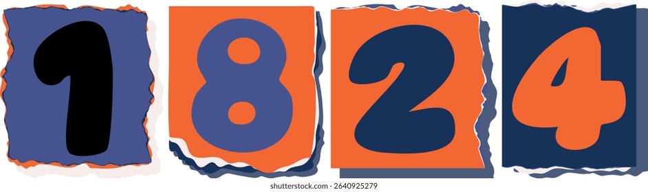 1824 Retro torn paper number Design art