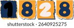 1828 Retro torn paper number Design art