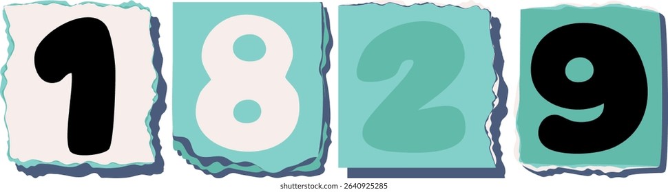 1829 Retro torn paper number Design art