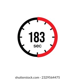 183 seconds timer clock. 183 sec stopwatch icon countdown time digital stop chronometer.