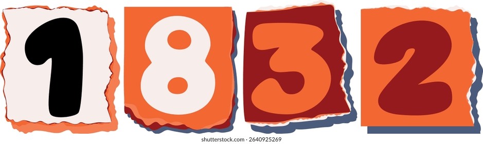 1832 Retro torn paper number Design art
