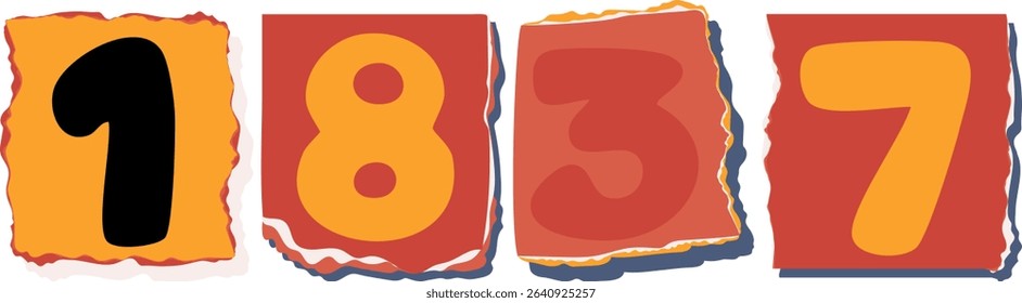 1837 Retro torn paper number Design art