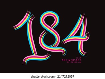 184 number design vector, graphic t shirt, 184 years anniversary celebration logotype colorful line, 184th birthday logo, Banner template, logo number elements for invitation card, poster