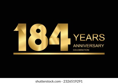 184 year anniversary vector banner template. gold icon isolated on black background.