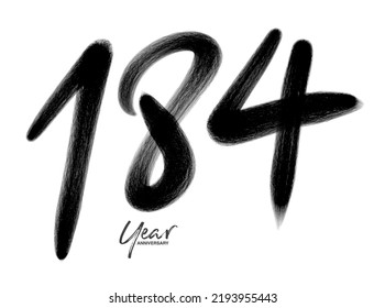 184 Years Anniversary Celebration Vector Template, 184 number logo design, 184th birthday, Black Lettering Numbers brush drawing hand drawn sketch, number logo design vector illustration