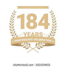 Icono vectorial de 184 años, logotipo. Elemento de diseño gráfico con número y composición de texto para el 184º aniversario