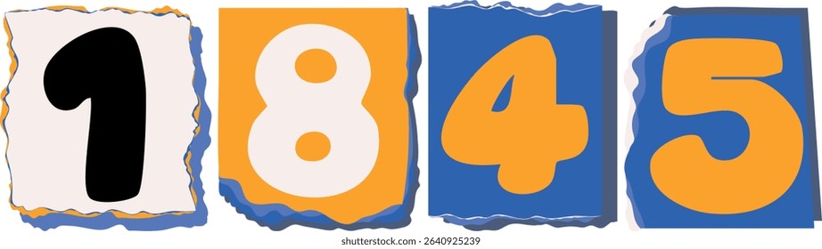 1845 Retro torn paper number Design art
