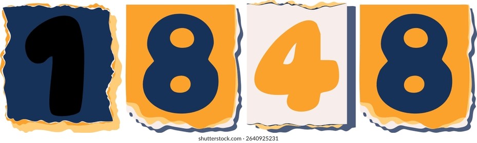 1848 Retro torn paper number Design art