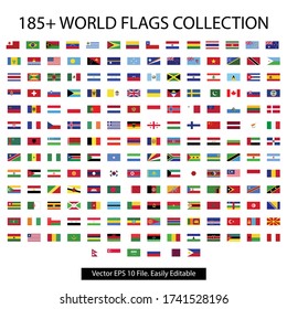 185 plus nations flag vector jpeg icon logo collection. World flag collection with vector file. 