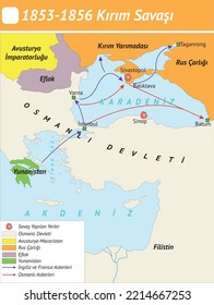 1853-1856 Crimean War (History Maps) Kırım Savaşı, Eflak, Osmanlı Devleti, Tarih Haritaları, Serv, Lozan, Mondros, Eflak, Rusya, Yunanistan, Kırım Savaşı Haritası, Kırım, Savaş