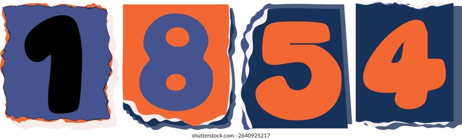 1854 Retro torn paper number Design art