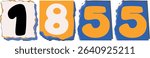 1855 Retro torn paper number Design art