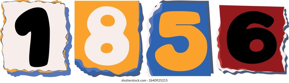 1856 Retro torn paper number Design art