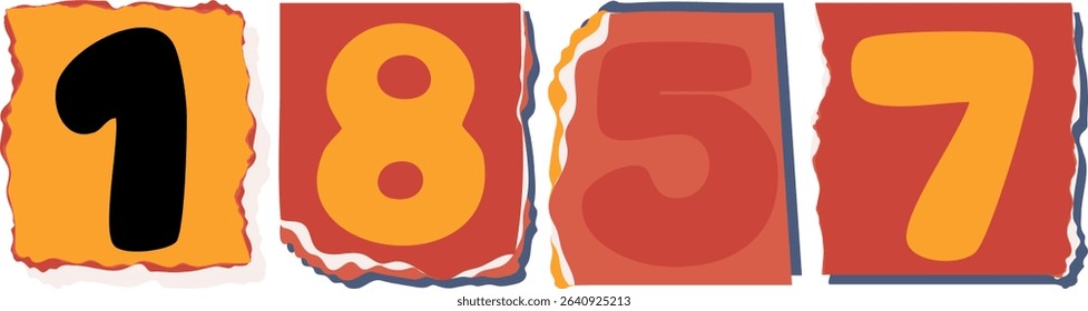 1857 Retro torn paper number Design art