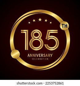 Concepto de diseño del logo del 185º aniversario con anillo de oro. Plantilla de vectores de logotipos