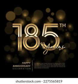 185th anniversary logo with double line style. Gold line art design. Logo Vector Template