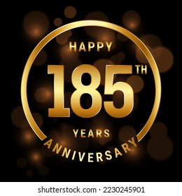185th Anniversary. Anniversary template design with gold ring for celebration event, wedding, invitation and greeting card. Vector illustration