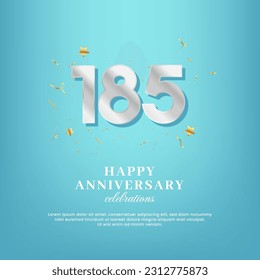 185th anniversary vector template with a white number and confetti spread on a gradient background