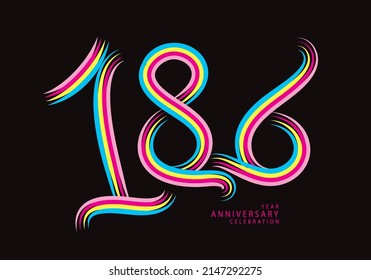 186 number design vector, graphic t shirt, 186 years anniversary celebration logotype colorful line, 186th birthday logo, Banner template, logo number elements for invitation card, poster