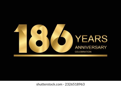 186 year anniversary vector banner template. gold icon isolated on black background.